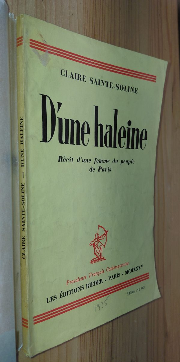 D'une haleine - récit d'une femme du peuple de Paris - Claire SAINTE-SOLINE - Image principale